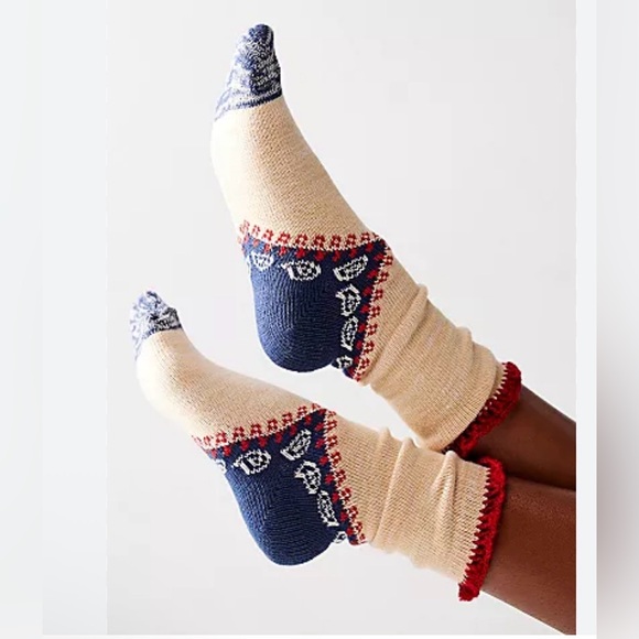 Free People Accessories - Free People NWT Heart Fairisle Pom Pom Ankle/Crew Socks